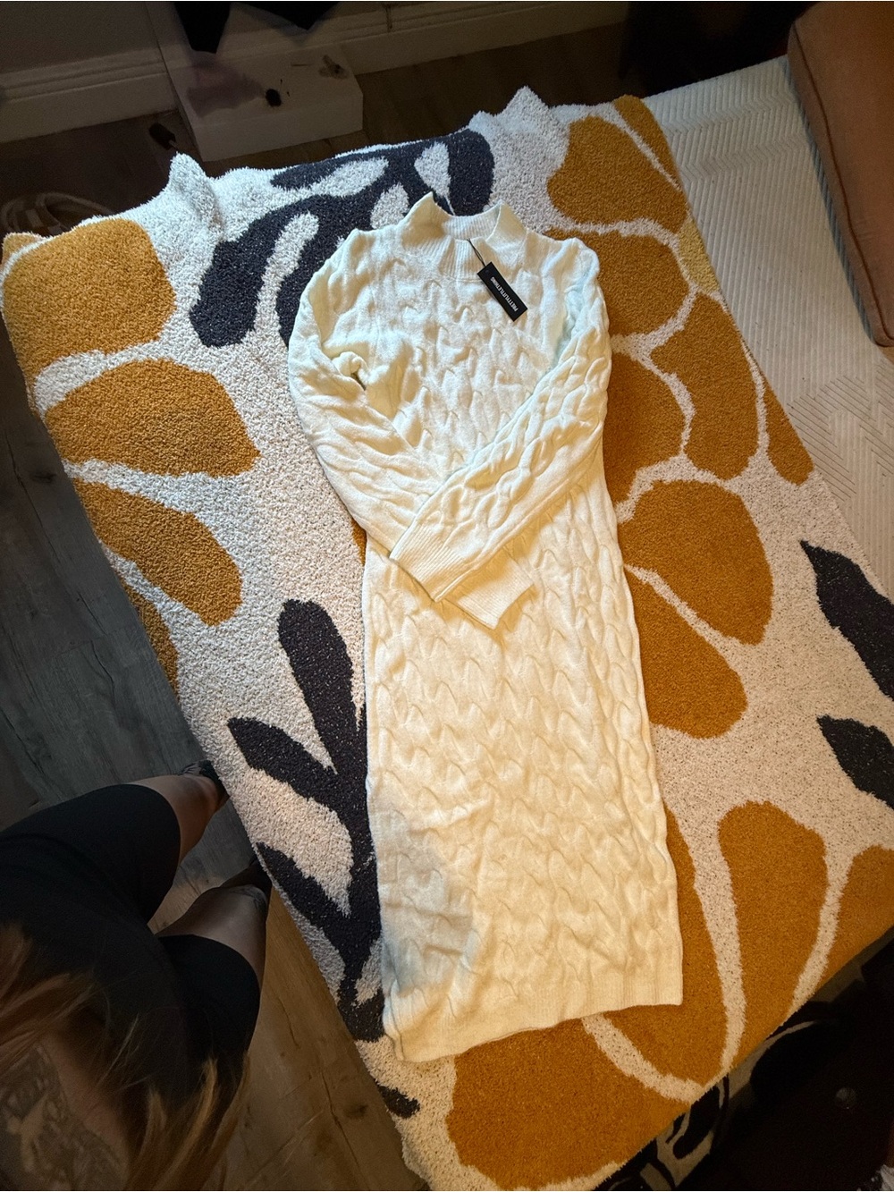 PrettyLittleThing Cream Cable Knit Sweater Dress